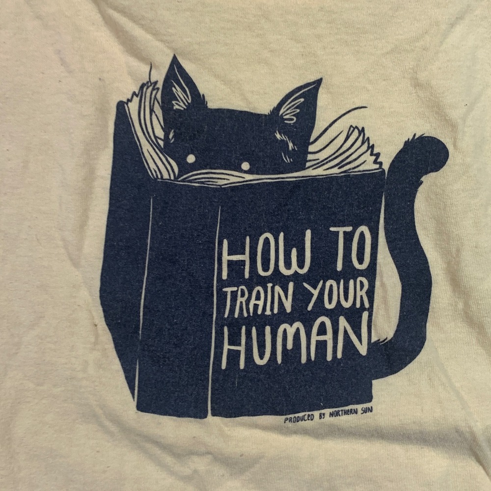 Northern Sun How To Train Your Human Cat Graphic T-Shirt Butter Yellow Mens XL